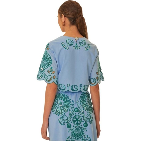 NEW FARM RIO Light Blue & Green Eyelet Embroidered Richelieu Crop Top XS $190 - Picture 2 of 8